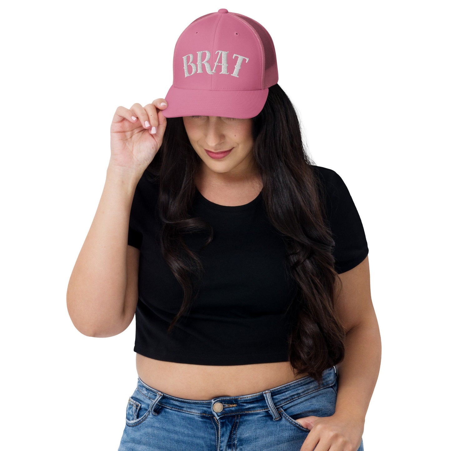 Brat Summer Edgy Tattoo Font Hat Trucker Cap White Font