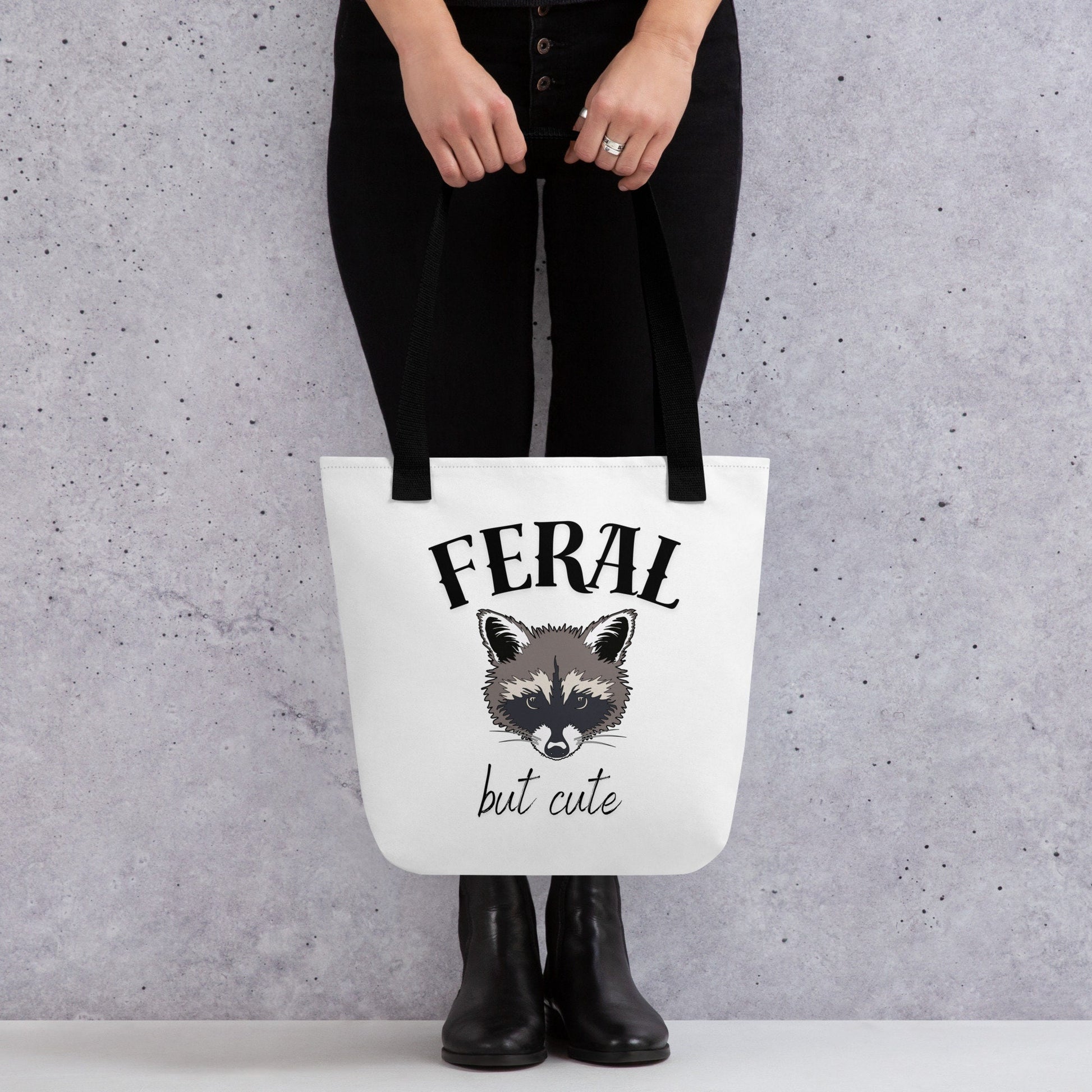 Feral but Cute Trendy Funny Raccoon Tote Bag