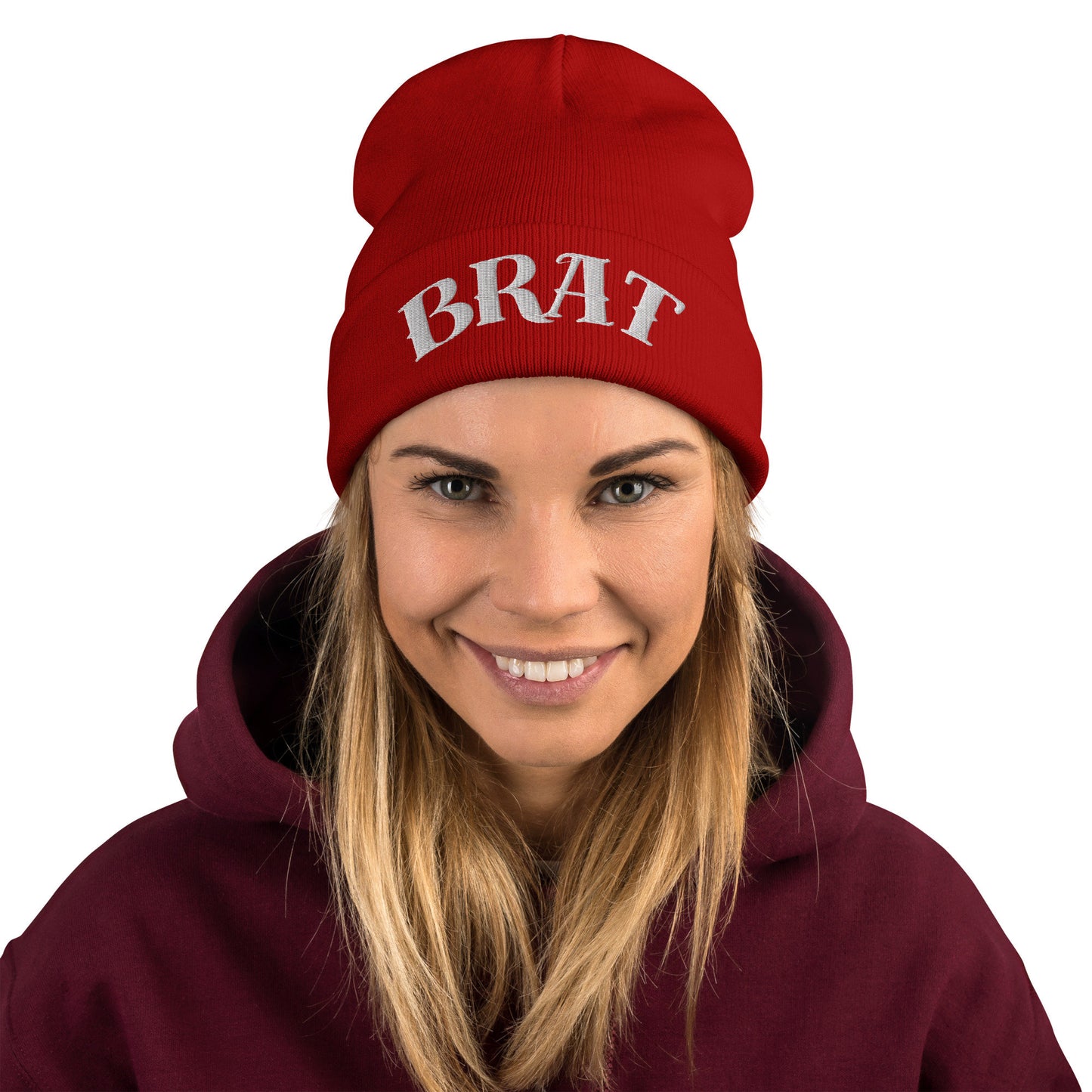 Brat Winter Fall Tattoo White Font Beanie