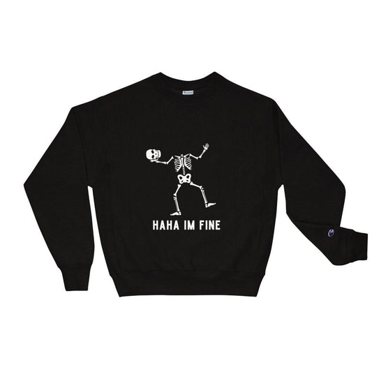 Haha I'm Fine Embroidered Halloween Skeleton Champion Sweatshirt