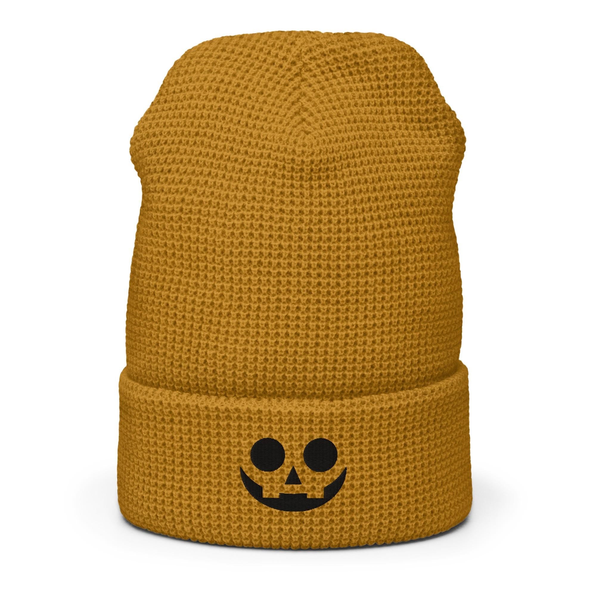 Jack o Lantern Spooky Pumpkin Honeycomb Waffle Beanie for Halloween - Different Faces!