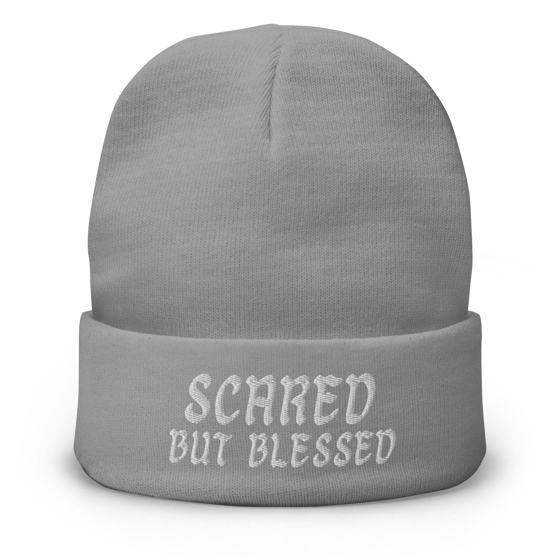 Scared But Blessed&quot; Beanie – Funny Quirky Hat for Cozy Vibes, Absurdist Fashion, and Everyday Chaotic Clothing