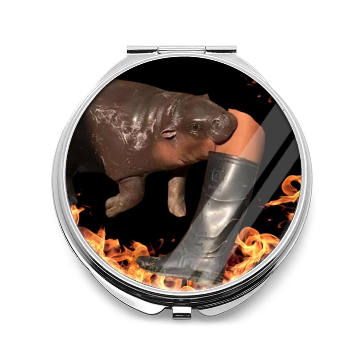 Moodeng Bites Compact Mirror with Epic Flames Viral Meme