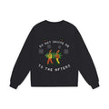 oversized black sweater with two people stealing a christmas tree with the text "do not invite me to the afters"