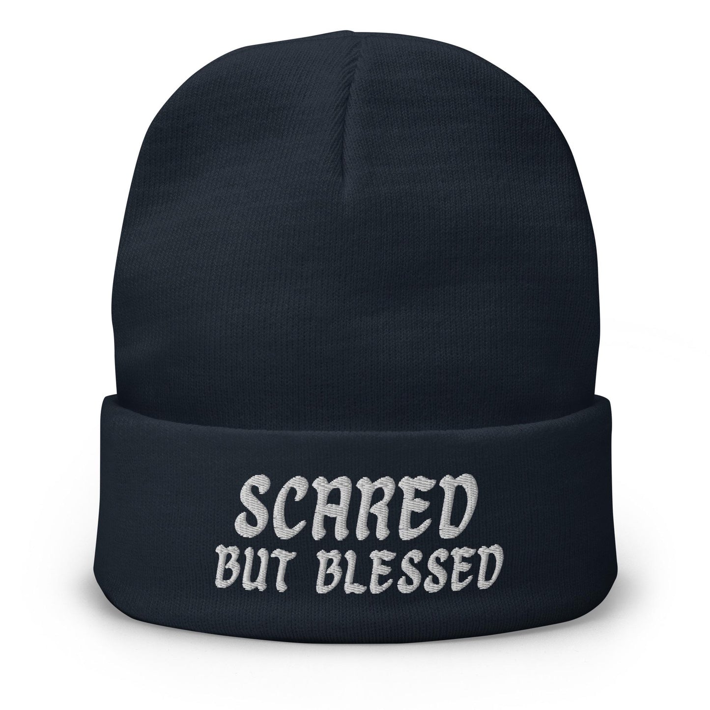 Scared But Blessed&quot; Beanie – Funny Quirky Hat for Cozy Vibes, Absurdist Fashion, and Everyday Chaotic Clothing