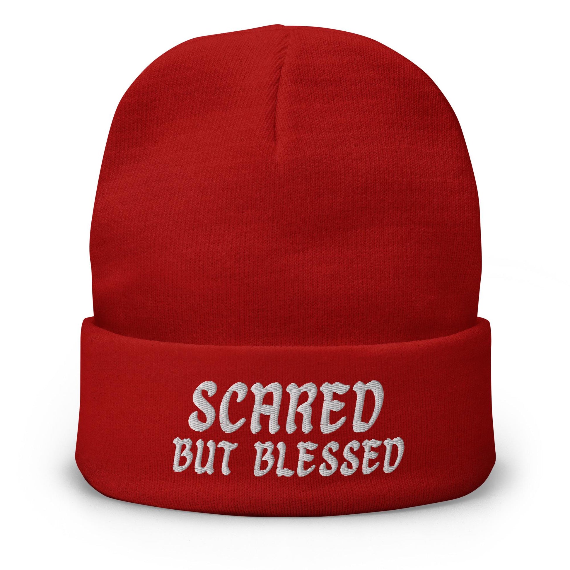 Scared But Blessed&quot; Beanie – Funny Quirky Hat for Cozy Vibes, Absurdist Fashion, and Everyday Chaotic Clothing