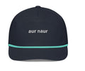 black golf hat with a teal rope near the bill. white text that says "aur naur" (oh no in Australian).