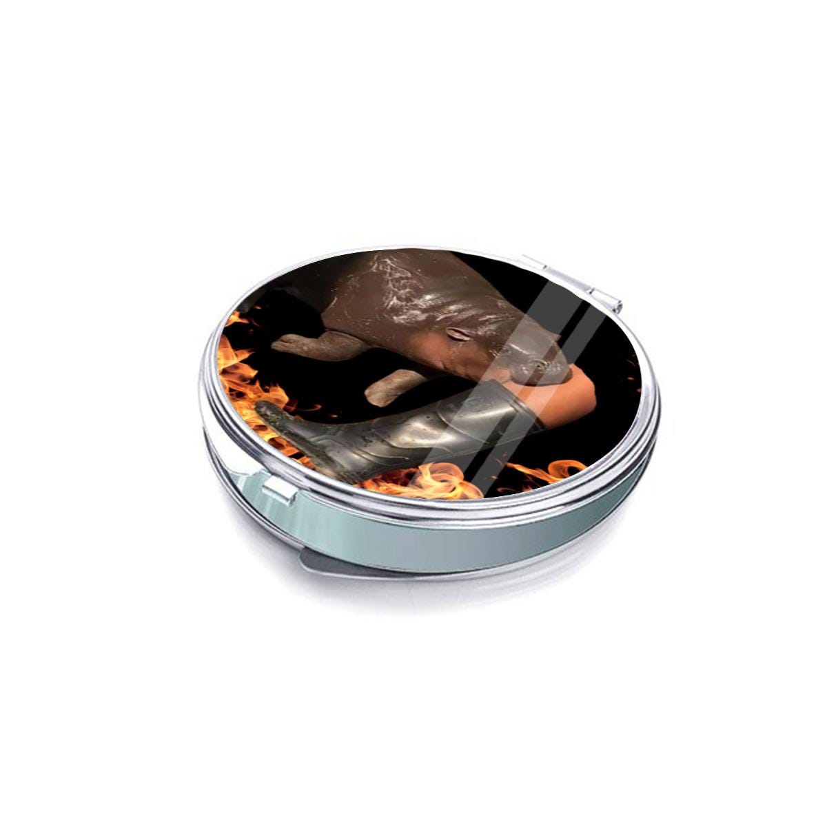 Moodeng Bites Compact Mirror with Epic Flames Viral Meme